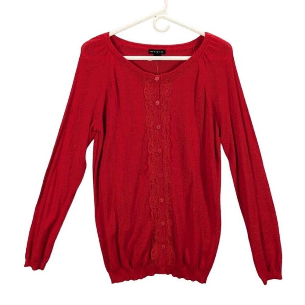 Metaphor Cardigan Sweater Womens Large Red Missy Lace Light Button Front Sears